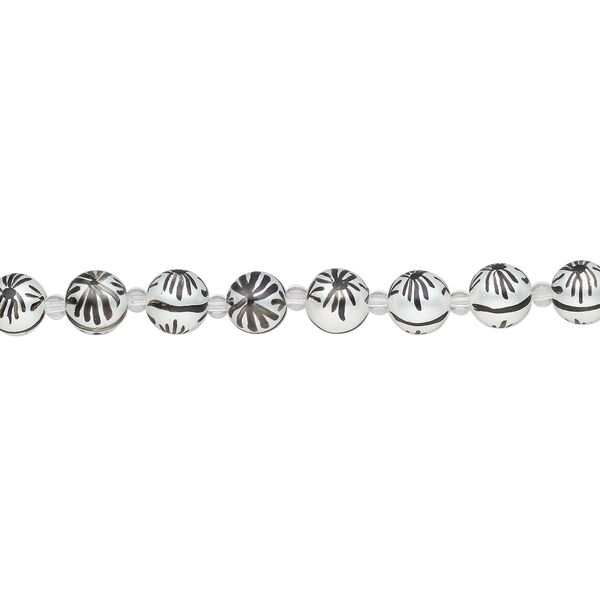 Bead, glass 1pkg8, opaque white and black, 12mm hand-painted round. image number 1
