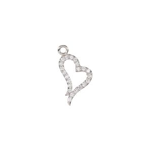 Charm, cubic zirconia and rhodium-plated sterling silver, clear, 14.5x9mm single-sided open heart. Sold individually.