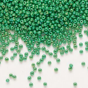 Seed bead, Preciosa Ornela Czech glass, pkg/500g, #11 rocaille, opaque rainbow green, (54250).