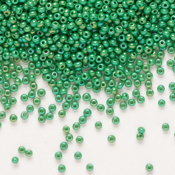 Seed bead, Preciosa Ornela Czech glass, pkg/500g, #11 rocaille, opaque rainbow green, (54250). image number 0