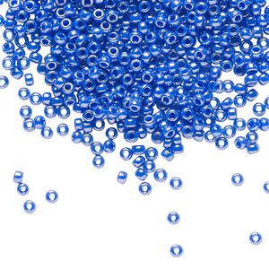 Seed bead, Miyuki, glass, pkg/25g, #11 rocaille, opaque luster cyan blue, (RR-432).