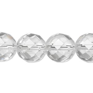 Quartz crystal 1pkg1, tumbled faceted round bead natural 8 inch 14mm