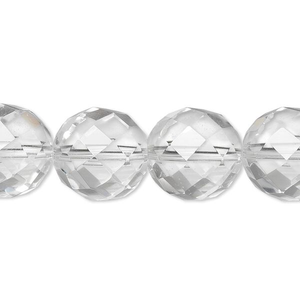 Quartz crystal 1pkg1, tumbled faceted round bead natural 8 inch 14mm image number 0