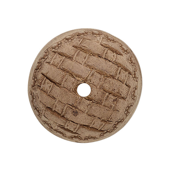 Bead, leather, brown, 23-27mm round with etched weave design. Sold individually. image number 1