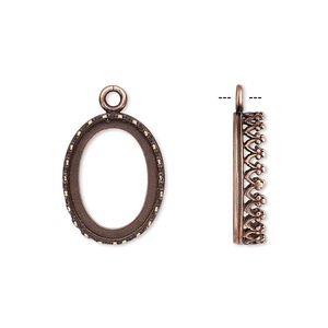 Drop, JBB Findings, antique copper-plated brass, 18x14mm oval with open back and decorative trim, 16x12mm oval bezel setting. Sold per pkg of 2.