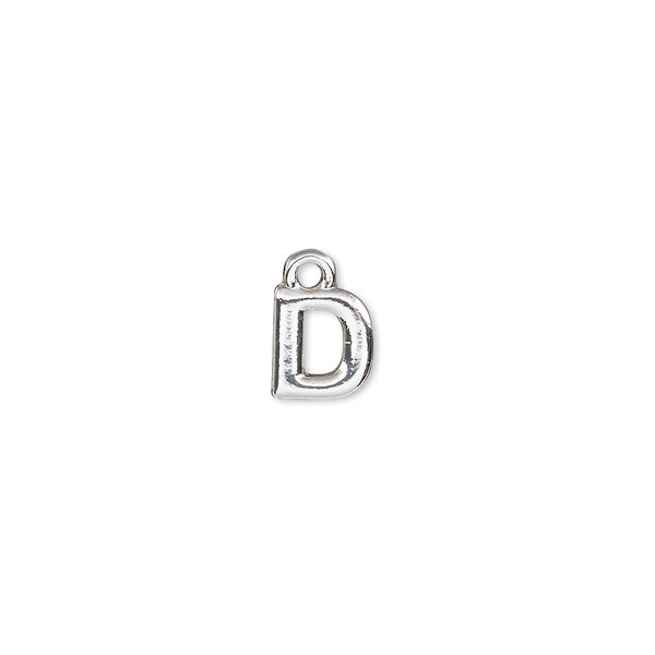 Charm, silver-finished "pewter" (zinc-based alloy), 7.5x7mm alphabet letter D. Sold per pkg of 2. image number 0