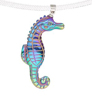 Hemalyke™ / brass 1pkg1, electroplated silver-finished 1-sided seahorse pendant 40x22mm