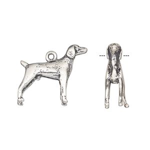Charm, antiqued sterling silver, 19x18mm 3D Retriever. Sold individually.