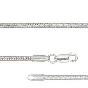Chain 1pkg1 sterling silver snake, 2.7mm / fits 3.5mm hole / lobster claw clasp, Dione® 18 inch