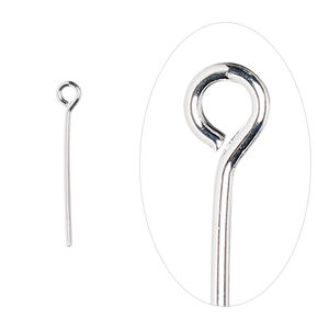 Eye pin, silver-plated brass, 3/4 inch, 21 gauge. Sold per pkg of 500.