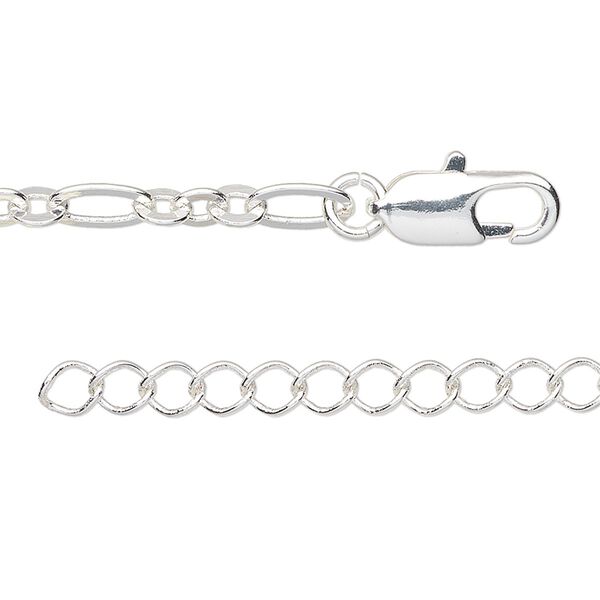 Chain, Almost Jewelry™, silver-plated brass, 4mm figaro, 24 inches with 1 to 3 inches extender chain and lobster claw clasp. Sold individually. image number 0