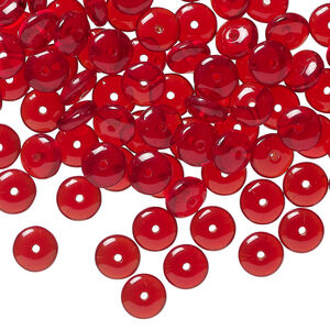Bead, Czech pressed glass, ruby red, 6x2.5mm rondelle. Sold per 15-1/2" to 16" strand, approximately 160 beads.