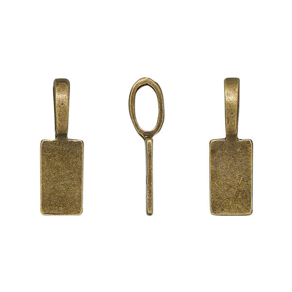 Bail, glue-on, antique brass finished "pewter" (zinc-based alloy), 20.5x6mm rectangle with 11x6mm pad. Sold per pkg of 20. image number 0