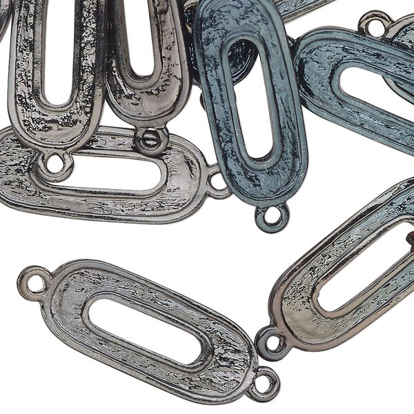 Link, gunmetal-finished "pewter" (zinc-based alloy), 24x10.5mm textured oval. Sold per pkg of 25. image number 0