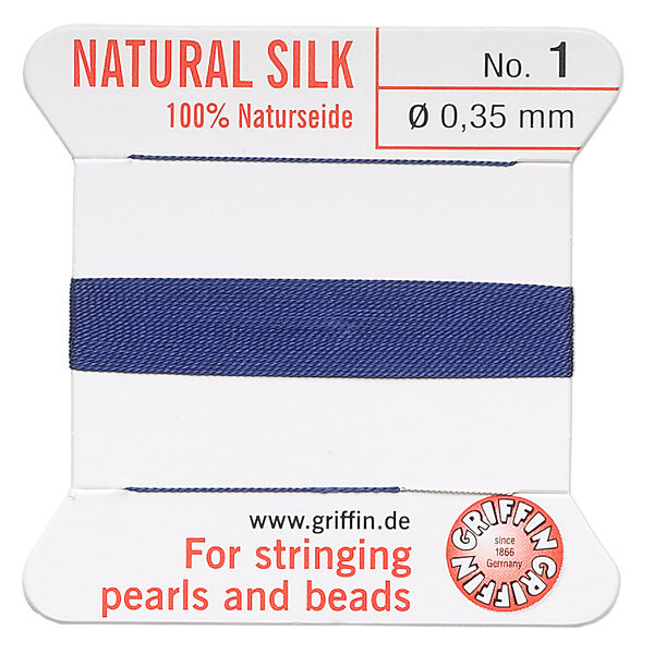 Thread, Griffin, silk, dark blue, size #1. Sold per 2-meter card (approximately 78 inches). image number 0
