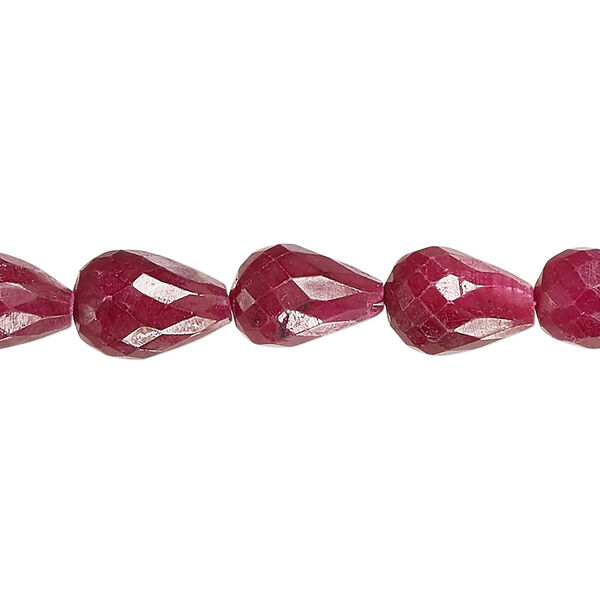 Bead, Indian ruby (dyed / heated), 8x6mm-12x8mm hand-cut faceted teardrop, C grade, Mohs hardness 9. Sold per 15-inch strand. image number 0
