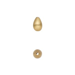 Bead, satin-finished gold-plated sterling silver, 8x5mm teardrop. Sold individually.