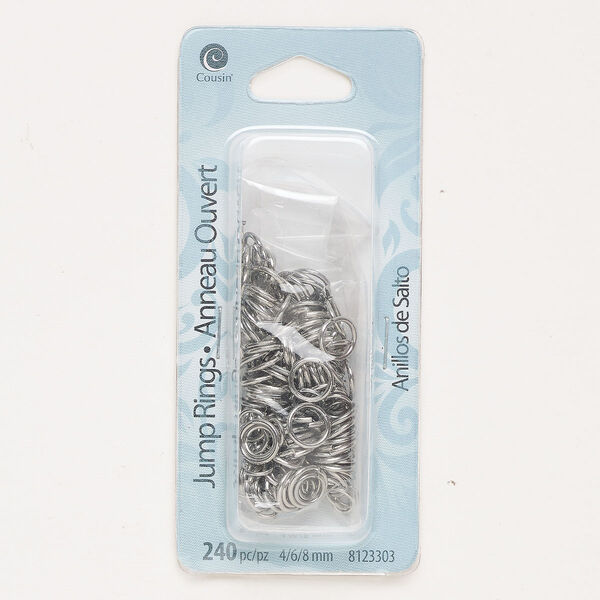 Steel 1pkg240, open jump ring 18-20 gauge assortment silver-finished 4mm / 6mm / 8mm image number 0