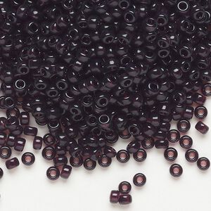 Seed bead, Miyuki, glass, pkg/50g, #8 rocaille, transparent extra dark smoky amethyst (RR-2402).