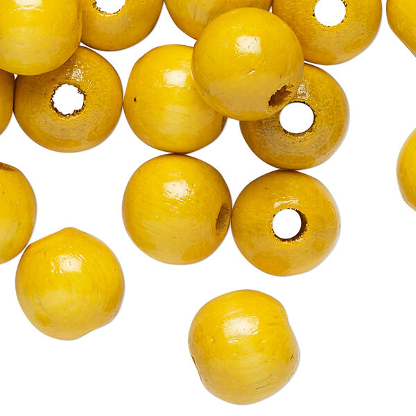 Bead, wood (dyed/waxed), yellow, 12mm round. Sold per pkg of 250. image number 0