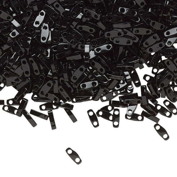 Seed bead, TILA®, glass, pkg/250g, 5x1.2mm quarter tila rectangle, opaque black, (QTL-401). image number 0
