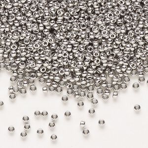 Seed bead, Miyuki, glass, pkg/25g, #11 rocaille, opaque palladium-plated, (RR-194).