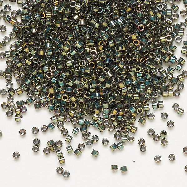 Seed bead, Delica®, glass, pkg/7.5g, #11 round, opaque metallic iris green (DB-0024). image number 0