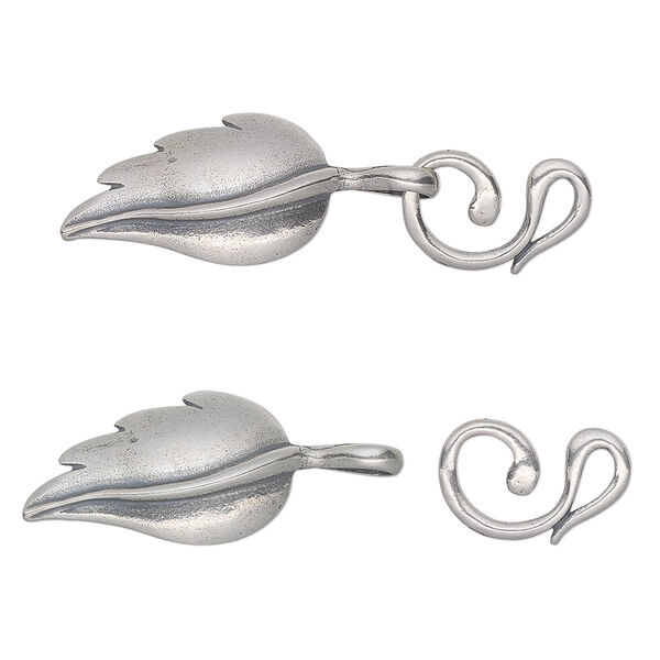 Clasp, JBB Findings, hook-and-eye, antiqued sterling silver, 31x13.5mm leaf and vine. Sold individually. image number 0