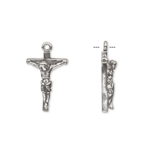 Drop, antiqued sterling silver, 18x11mm crucifix. Sold individually. image number 0