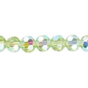Bead 1pk 32 facets translucent lime green AB, Celestial Crystal® 8mm round 15.5-16 inch