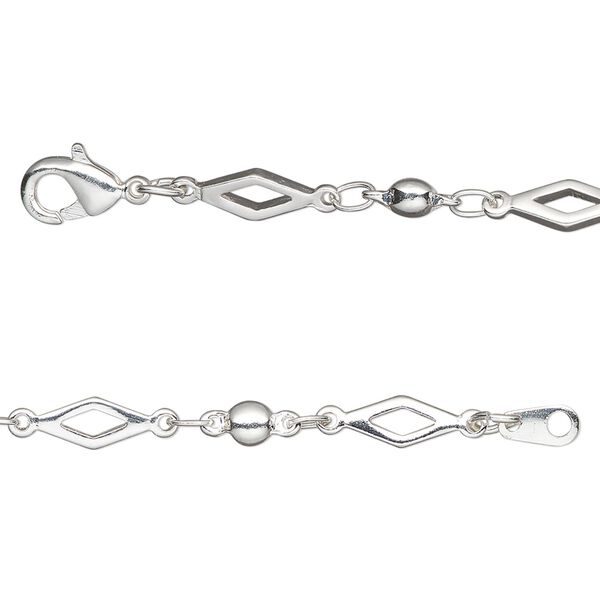 Chain, silver-plated brass, 4mm open diamond, 20 inches with lobster claw clasp. Sold individually. image number 0