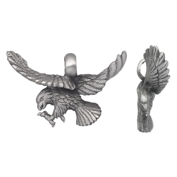 Pendant, antiqued pewter (tin-based alloy), 52x32mm single-sided flying eagle. Sold individually. image number 0