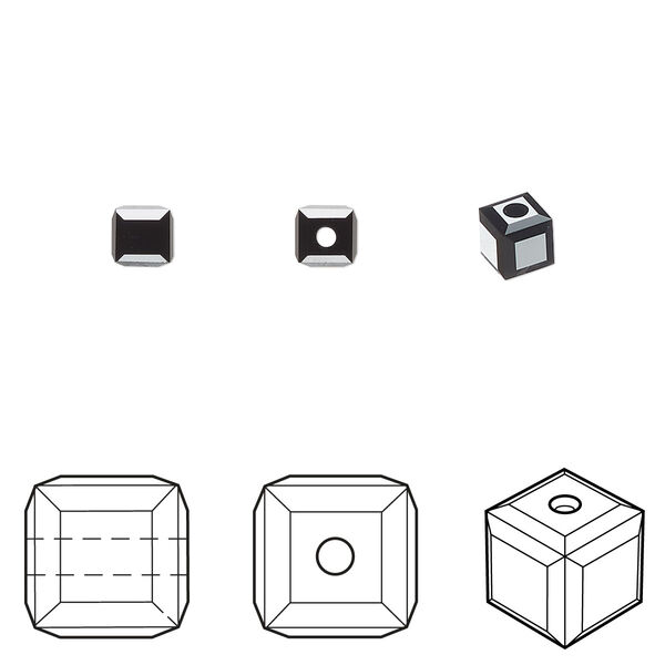 Bead 48pk jet, Crystal Passions® 4mm cube 5601 image number 0