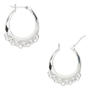 Earring hoop 1pkg2 silver-plated, 18mm round / latch-back / 17 closed loop, brass 1 pair
