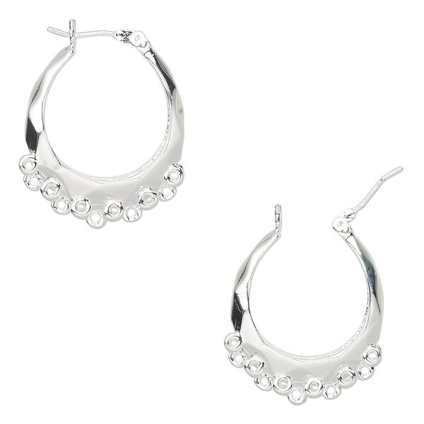 Earring hoop 1pkg2 silver-plated, 18mm round / latch-back / 17 closed loop, brass 1 pair image number 0