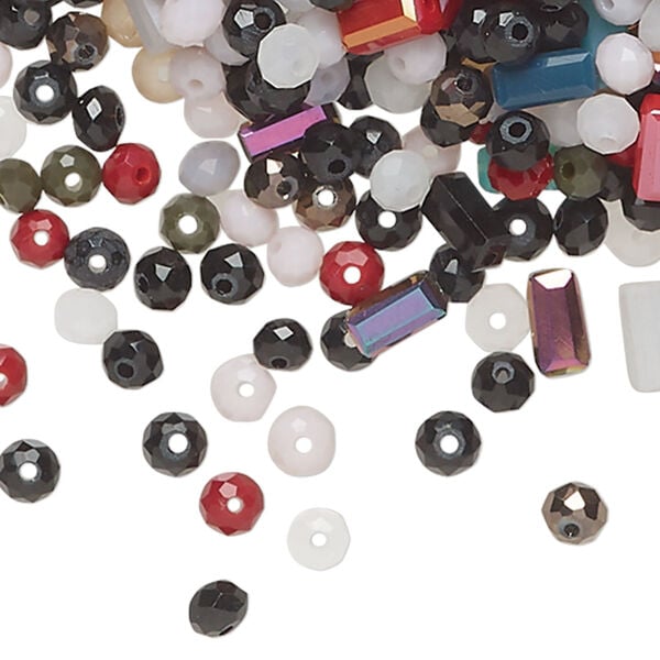 Bead mix 1pkg1 glass, translucent mixed colors, 4x3mm faceted square tube and 7x4mm faceted rondelle, 3 ounces. image number 0
