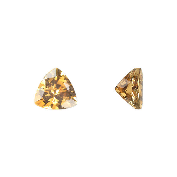 Gem, citrine (heated), 9x9x9mm faceted triangle, A grade, Mohs hardness 7. Sold individually. image number 0