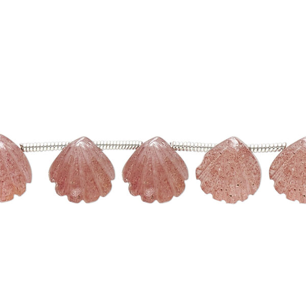 Strawberry quartz 1pkg10, hand-cut top-drilled carved puffed shell bead natural B grade, 9x9mm image number 0