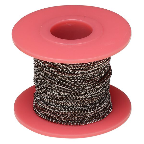 Chain, gunmetal plate steel, 2mm cable. Sold per 50-foot spool. image number 0