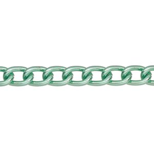 Chain, aluminum, green, 5mm cable. Sold per 5-ft section.