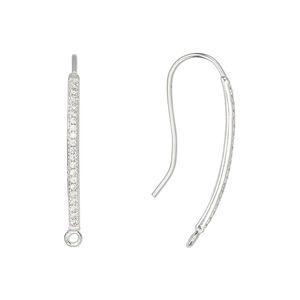Ear wire 1pkg2 sterling silver / cubic zirconia, 28mm / closed loop, 20 gauge clear 1 pair