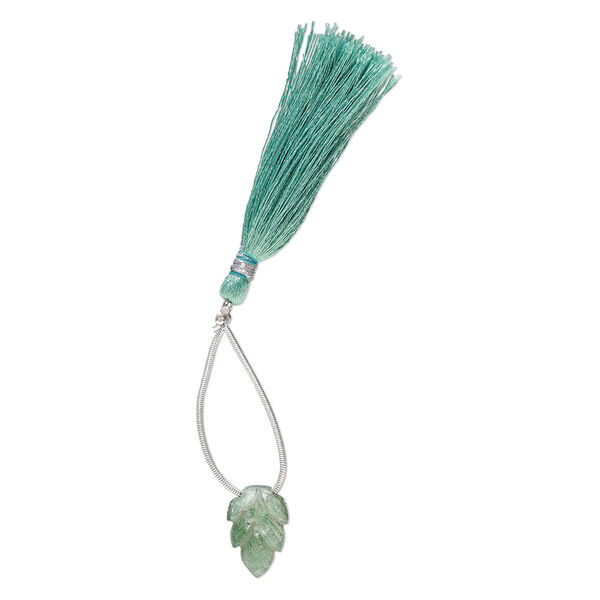 Green aventurine 1pkg1, hand-cut top-drilled carved leaf bead natural B grade, 18x12mm image number 1