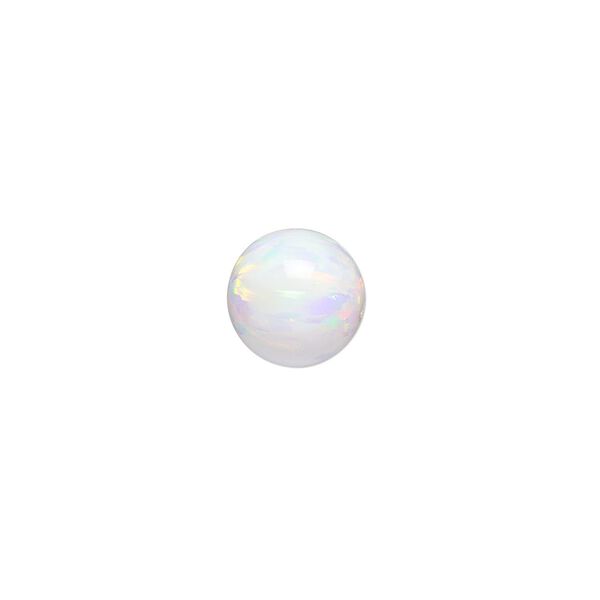 Bead, "opal" (silica and epoxy) (man-made), white, 10mm half-drilled round. Sold individually. image number 0