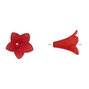 Component, acrylic, frosted red, 22x22mm flower. Sold per pkg of 25.