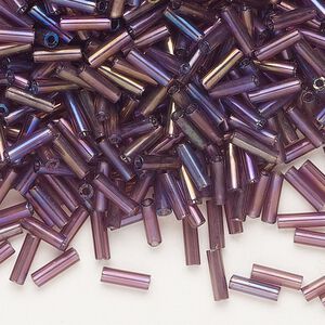 Bead, Preciosa Ornela Czech glass, bugle bead, pkg/500g, 1/4 inch, rainbow translucent amethyst, (21060).