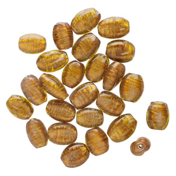 Bead, lampworked glass, translucent brown, 17x13mm-21x15mm twisted puffed oval. Sold per pkg of 25. image number 0