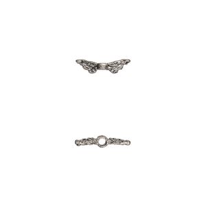 Bead, antique silver-finished "pewter" (zinc-based alloy), 11x3mm double-sided wing. Sold per pkg of 50.