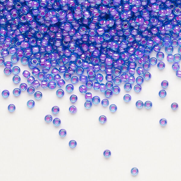 Seed bead, Preciosa Ornela Czech glass, pkg/500g, #11 rocaille, translucent pink-lined luster aquamarine, (61016). image number 0