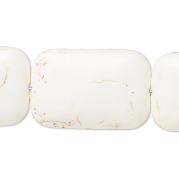 Bead, magnesite (stabilized), white, 29x19mm-30x20mm rounded puffed rectangle, B- grade, Mohs hardness 3-1/2 to 4. Sold per 8-inch strand. image number 0