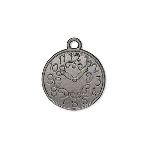 Charm, gunmetal-plated "pewter" (zinc-based alloy), 18.5mm single-sided domed clock face. Sold per pkg of 10.